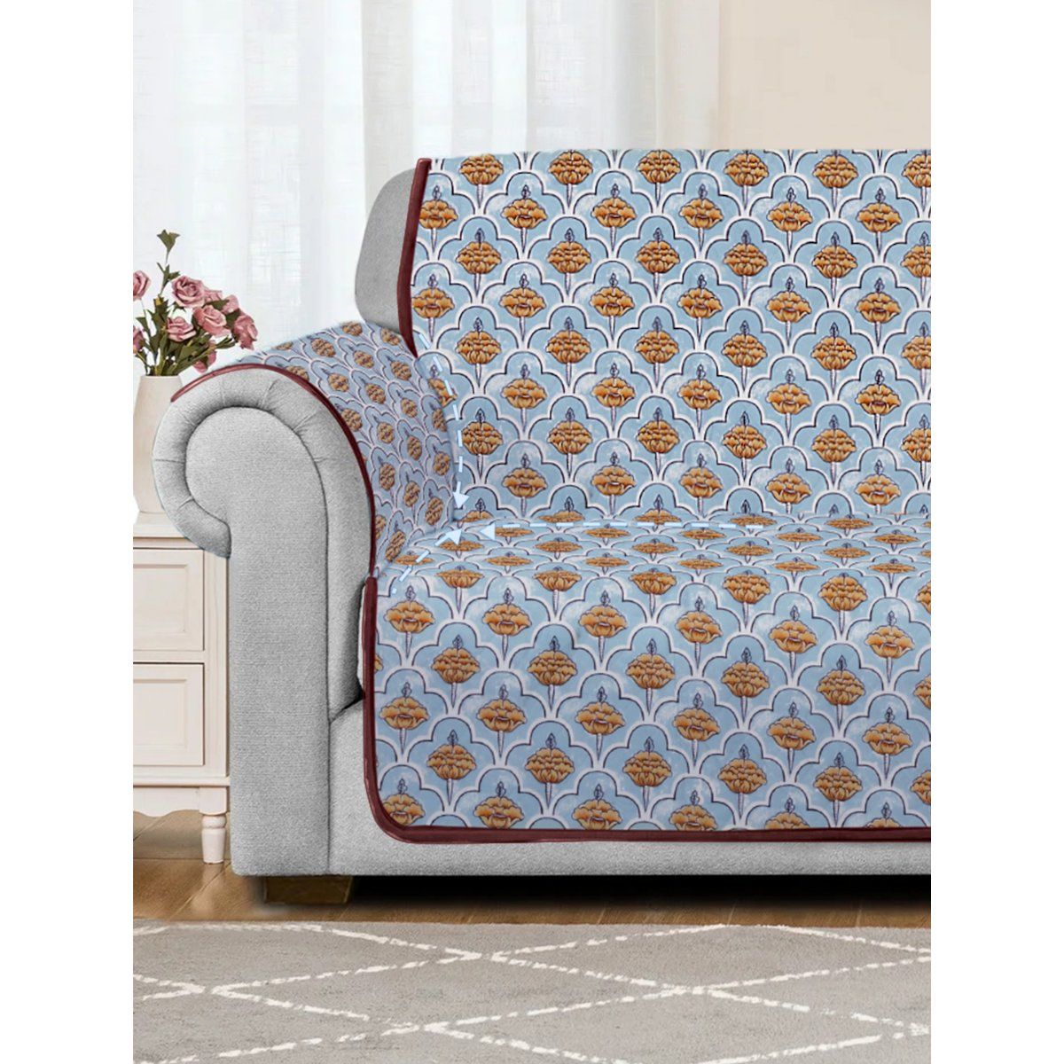 Rajasthan Decor Quilted Floral 2 Seater Cotton Sofa Cover Buy