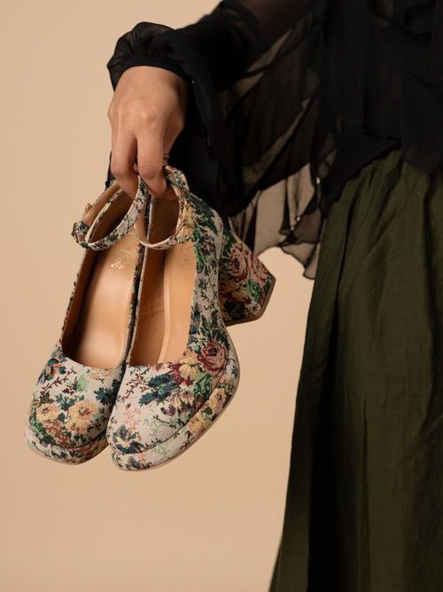Buy Theater Women Bara's Floral Tapestry Round Toe Platform Heels