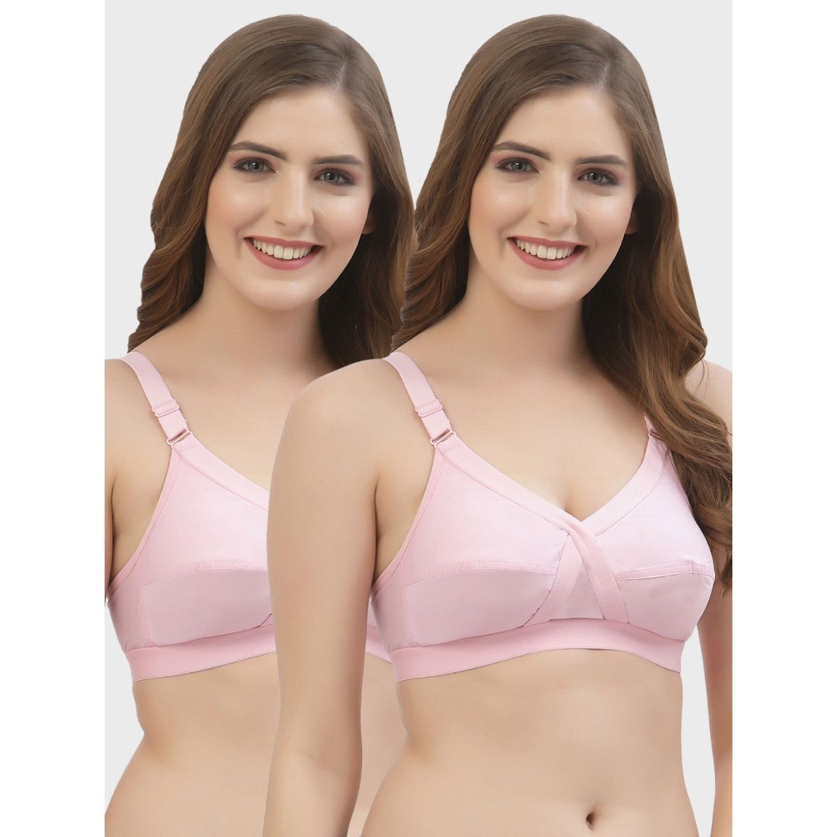 Buy Floret Non Padded Full Coverage Cotton Bra Pink (Pack of 2) Online