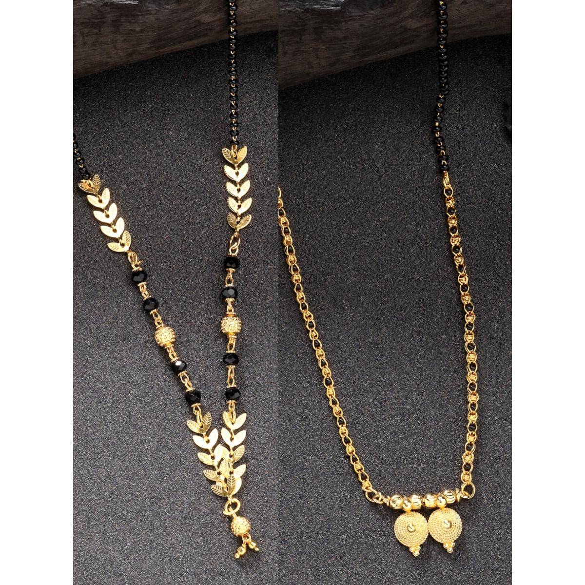NVR Women Gold Plated Black Beaded Mangalsutra
