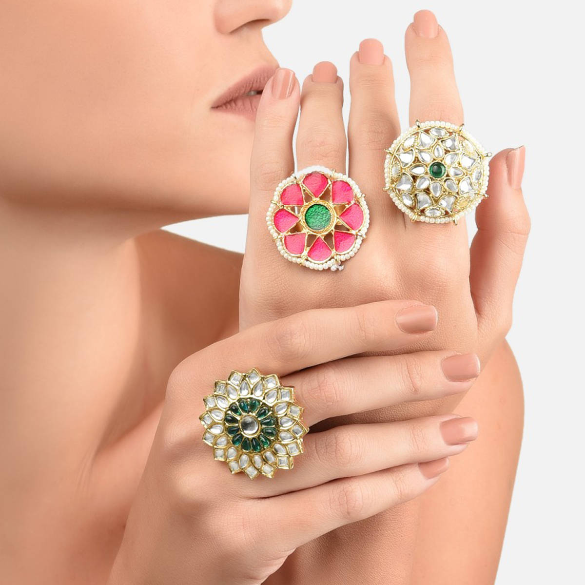 Zaveri Pearls Set Of 3 Wedding Collection Adjustable Finger Rings-ZPFK11488