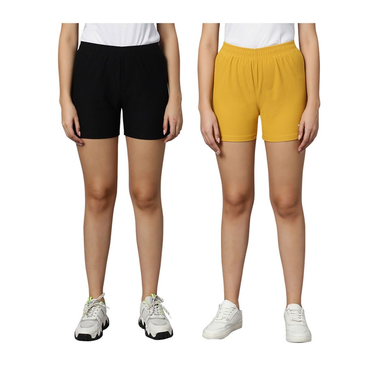Buy Omtex JILL Plain Athletic Running Shorts for Women Mustard - Black  (Pack of 2) Online