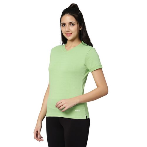 Buy Omtex KD V Neck Activewear T-shirt for Women Peach-SkyBlue