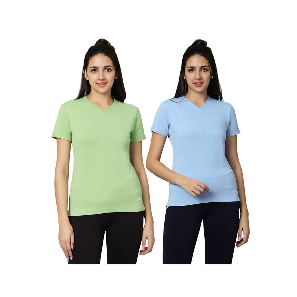 Buy Omtex KD V Neck Sports,Activewear T-shirt for Women SkyBlue-Mint Green  (Pack of 2) Online