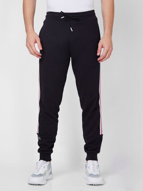 Spykar Ankle Length Mid Rise Navy Blue Track Pant - Main Image