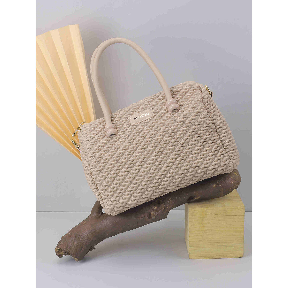 Mochi Women Textured Beige Handbag (10)
