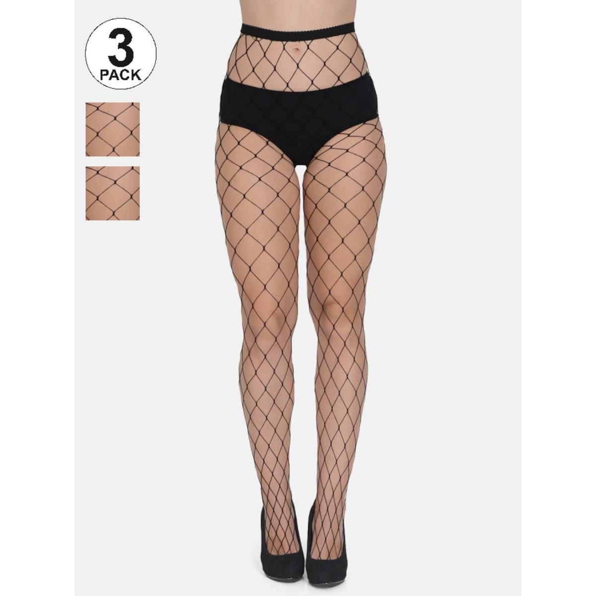 Mod & Shy Women Black Fishnet Design Stockings (Pack of 3)
