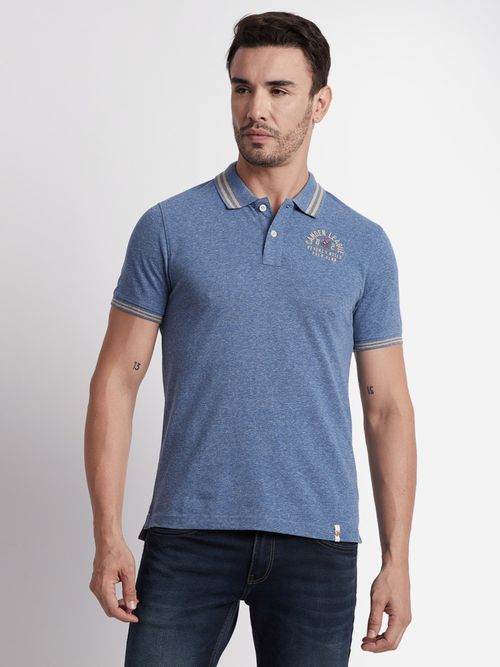 Beverly Hills Polo Club Speckled Knit Blue Polo T-Shirt