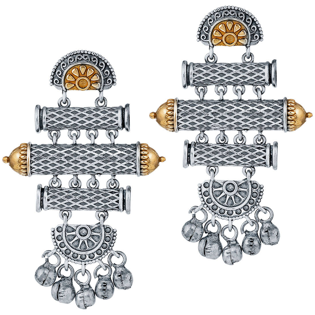 Peora Dual Tone Oxidised Dangle Designer Earrings Vintage Inspired Ethnic Fashion Jewellery (PF55E03)