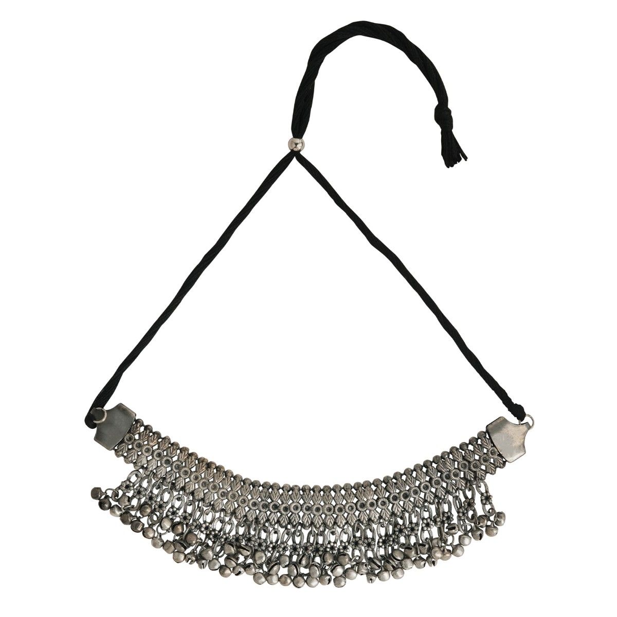 Buy Teejh Arasa Silver Oxidised Ghungroo Necklace Online