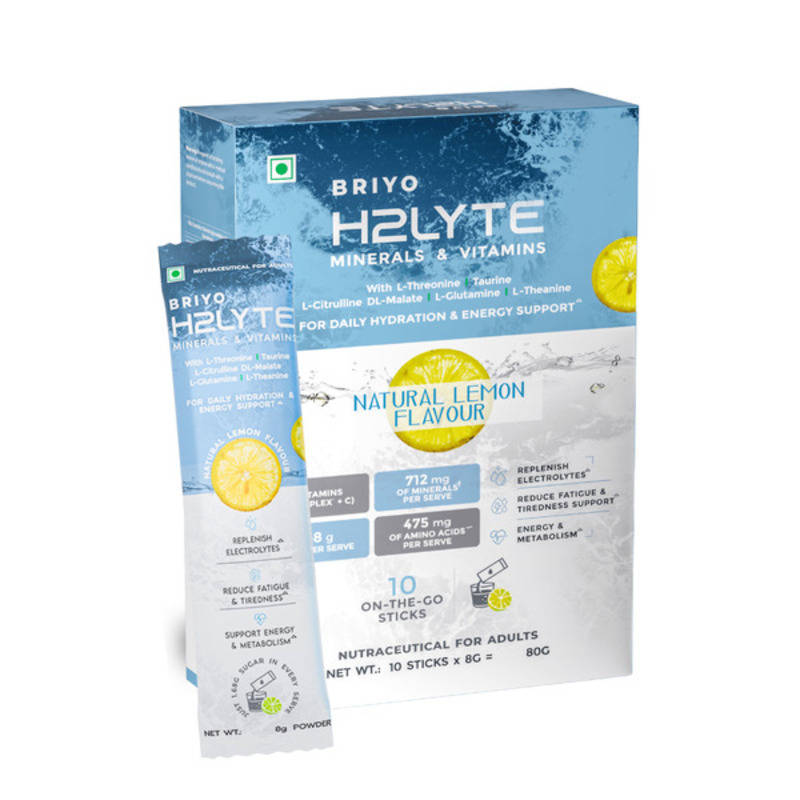 Briyo H2Lyte Electrolyte Drink, Vitamins & Amino Acid, Low Sugar Hydration for Daily Energy - Lemon