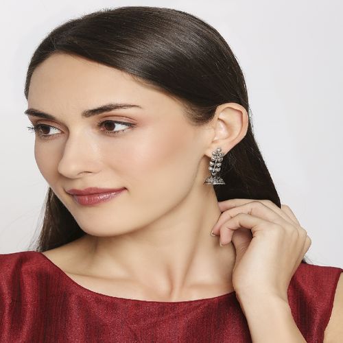 OOMPH Jewellery Silver Stone Studded Large Hoop Earrings For Women & Girls (Silver) At Nykaa, Best Beauty Products Online