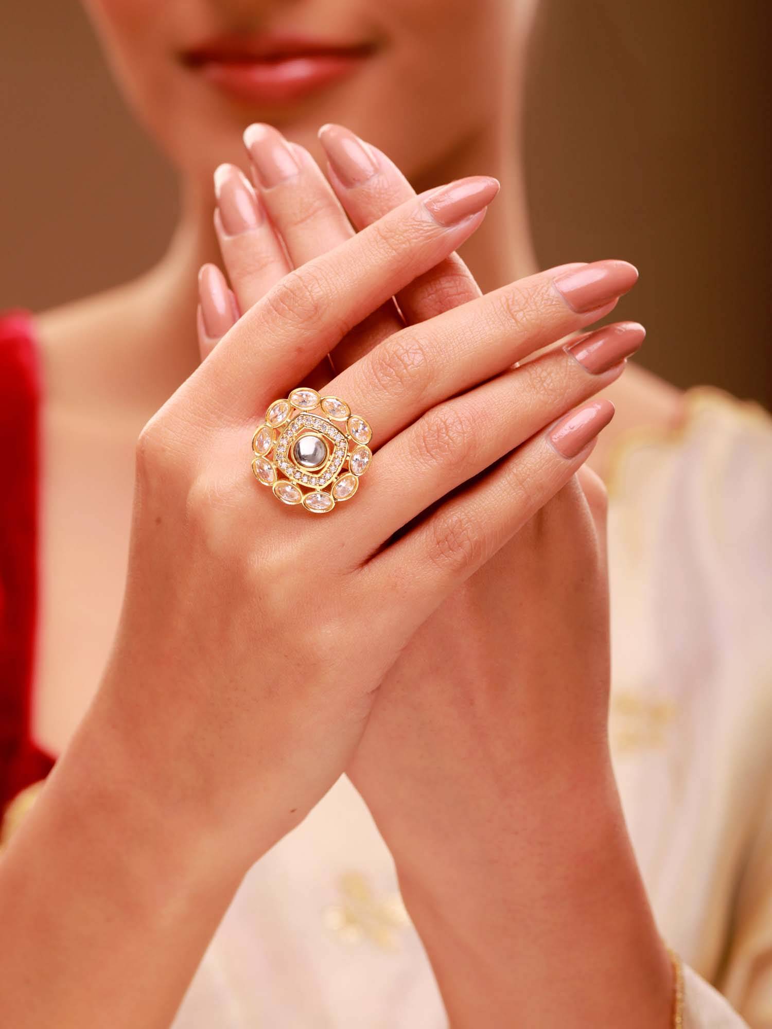 Voylla White Brass Kundan Ring