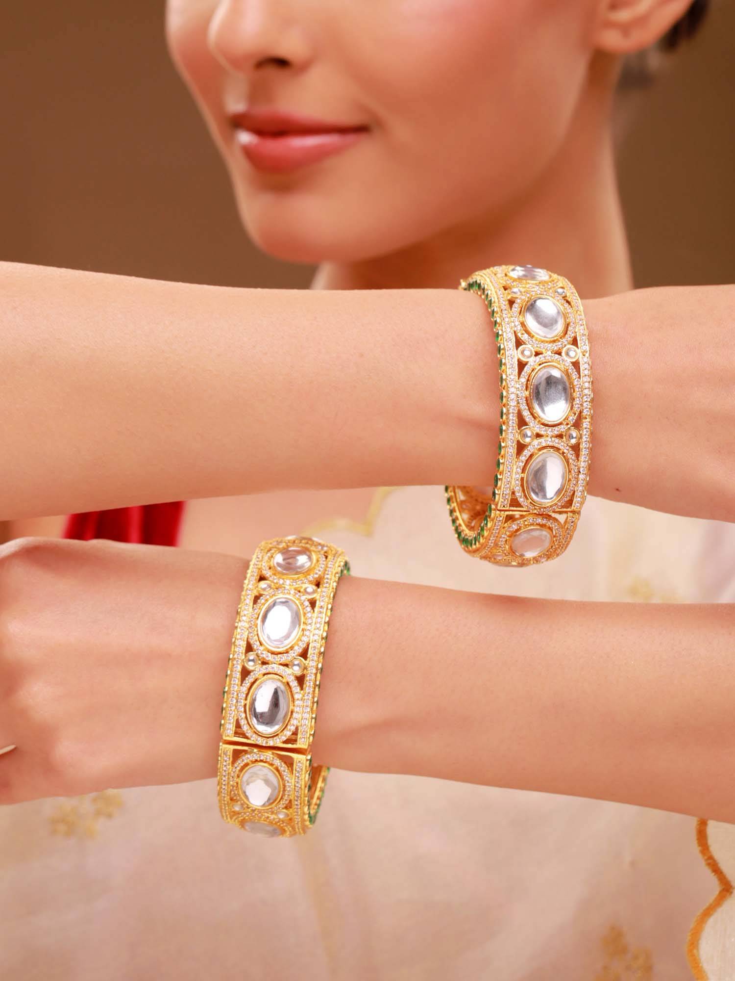 Voylla White Brass Kundan Bangles