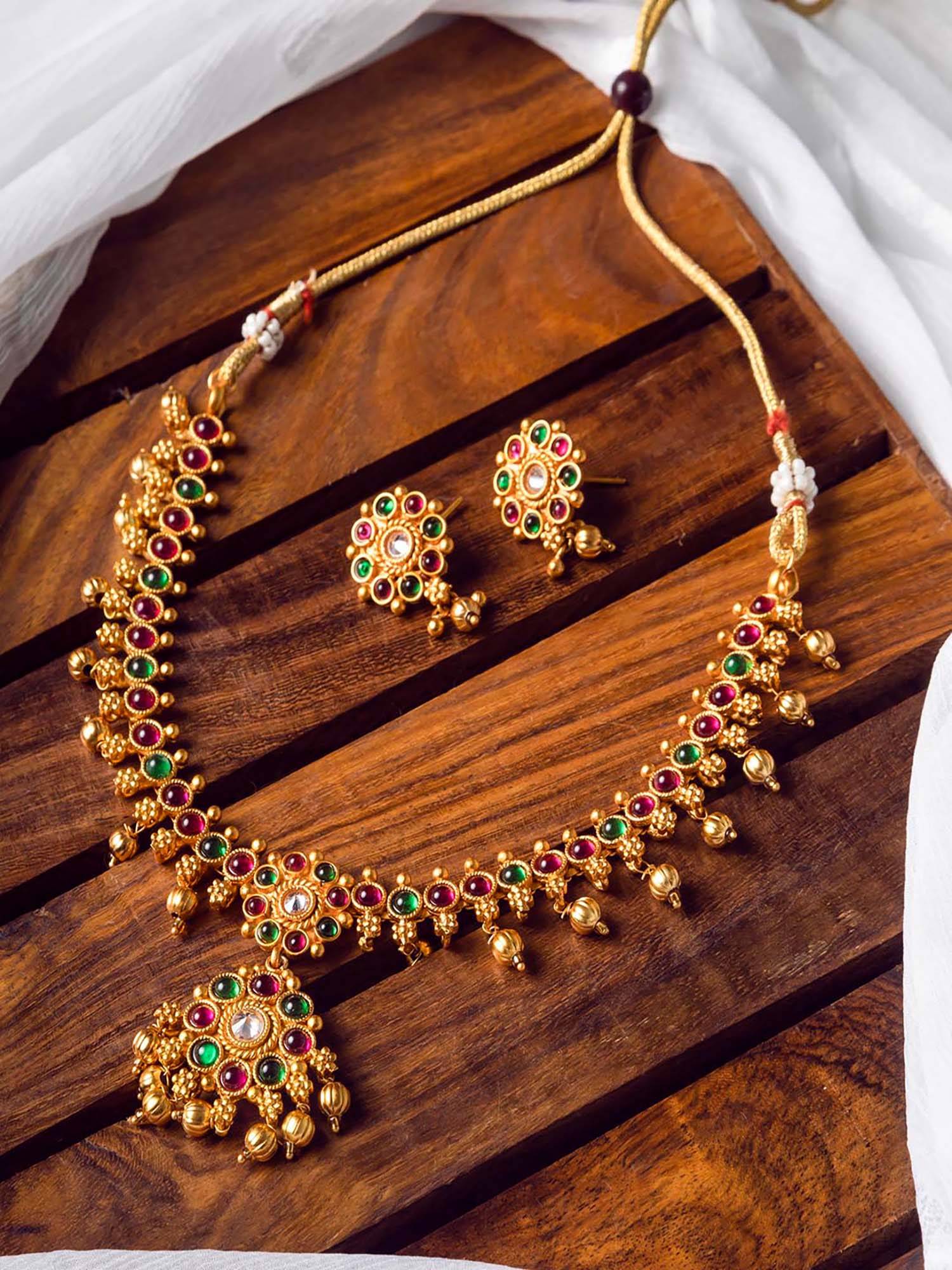 STILEADDA Multi-Color Copper Stones Necklace with Pair Of Earrings