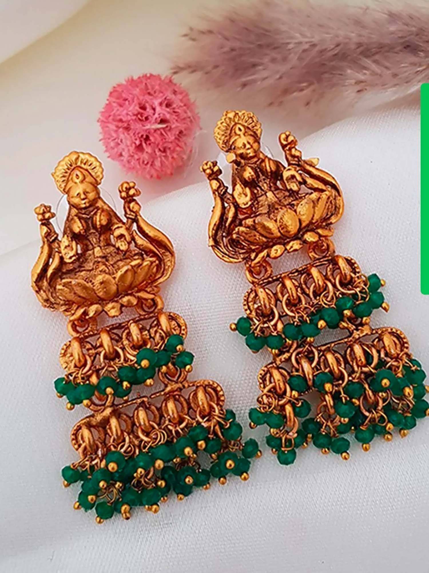 STILEADDA Green Brass Temple Pair Of Earrings