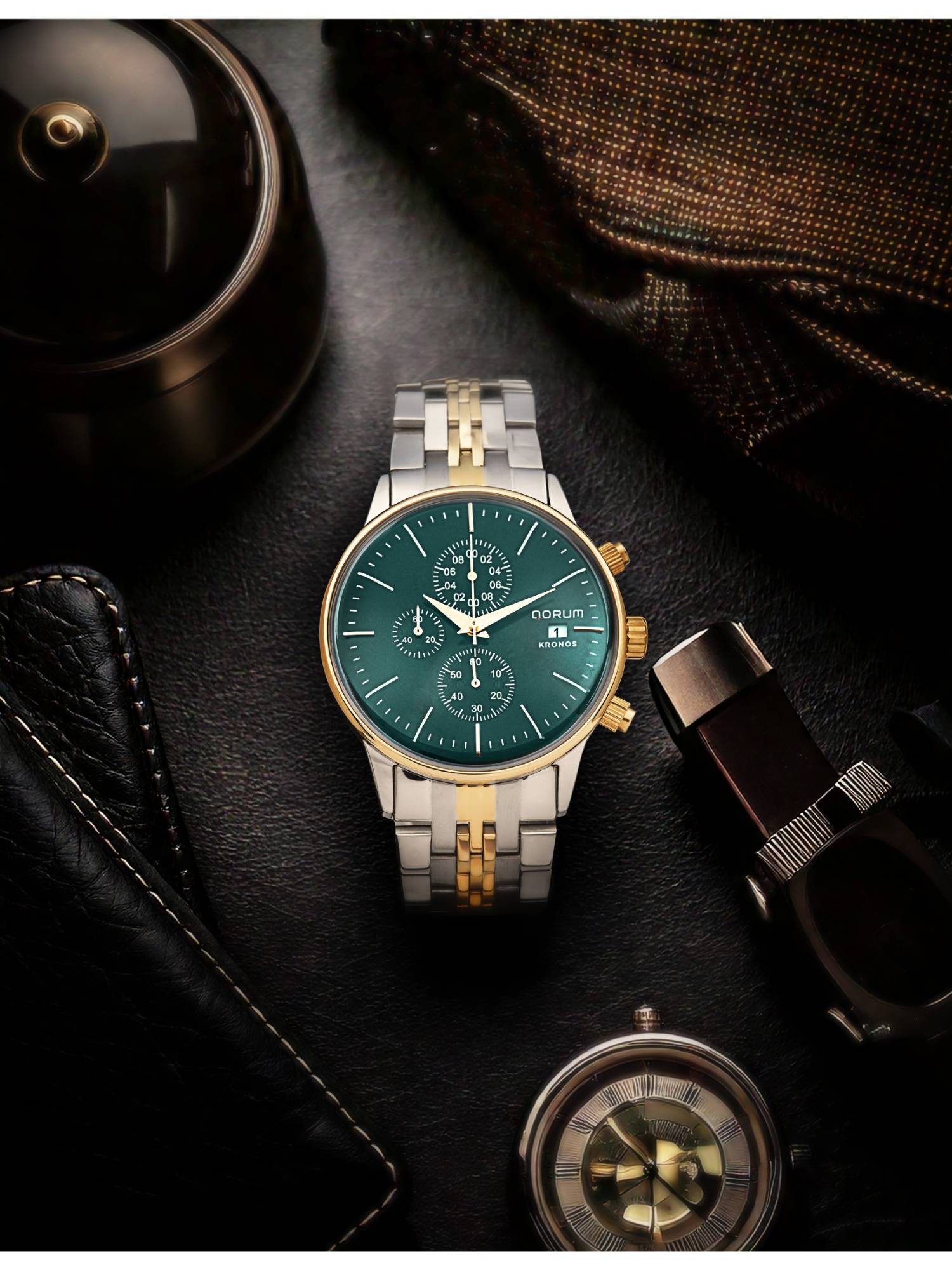 Qorum Kronos Men Chronograph Green Dial Watch (G108-Green Dial) (M)