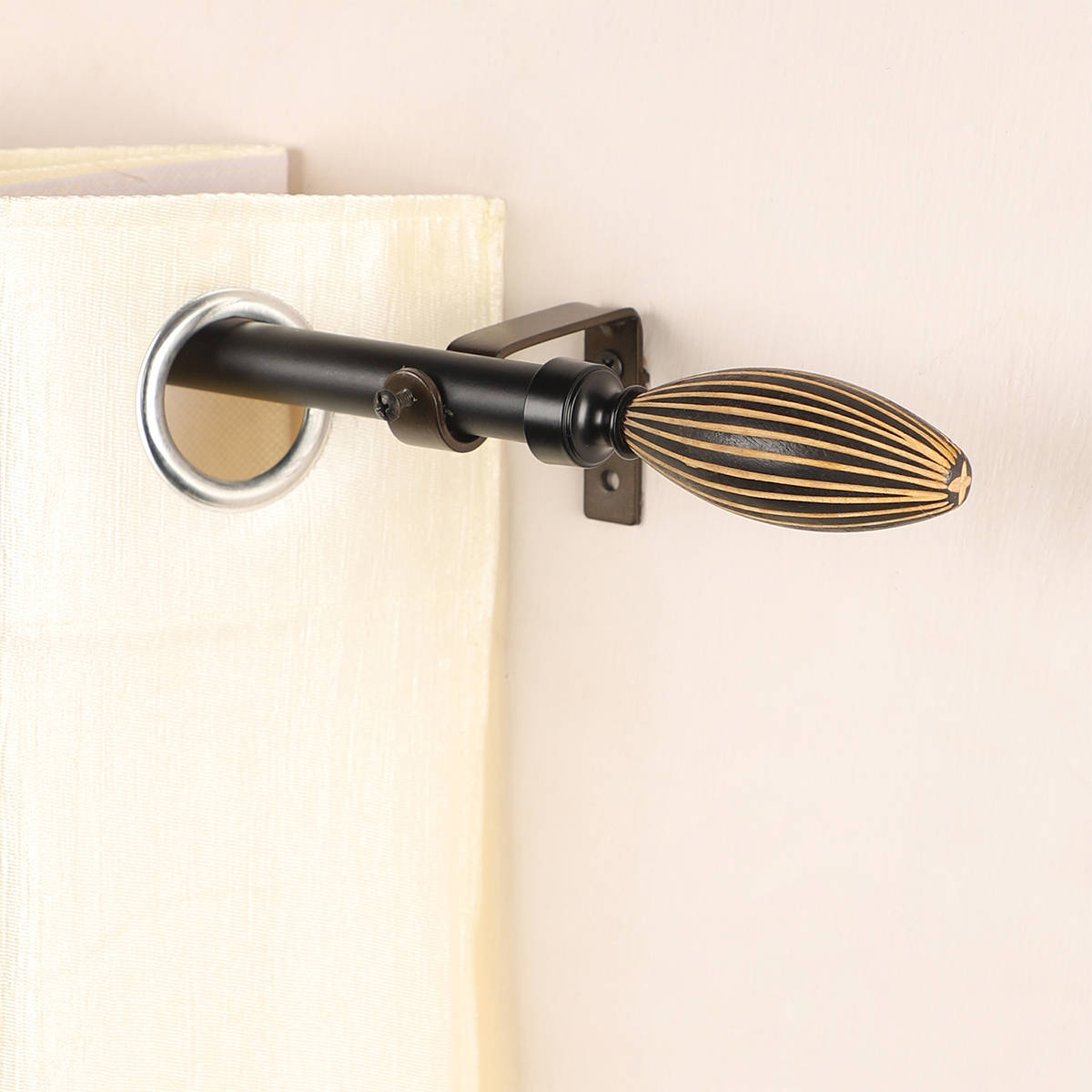 The Decor Mart 48"-88" Wood Bud Finial Extendable Curtain Rod Black 19Mm (Hardware Included)