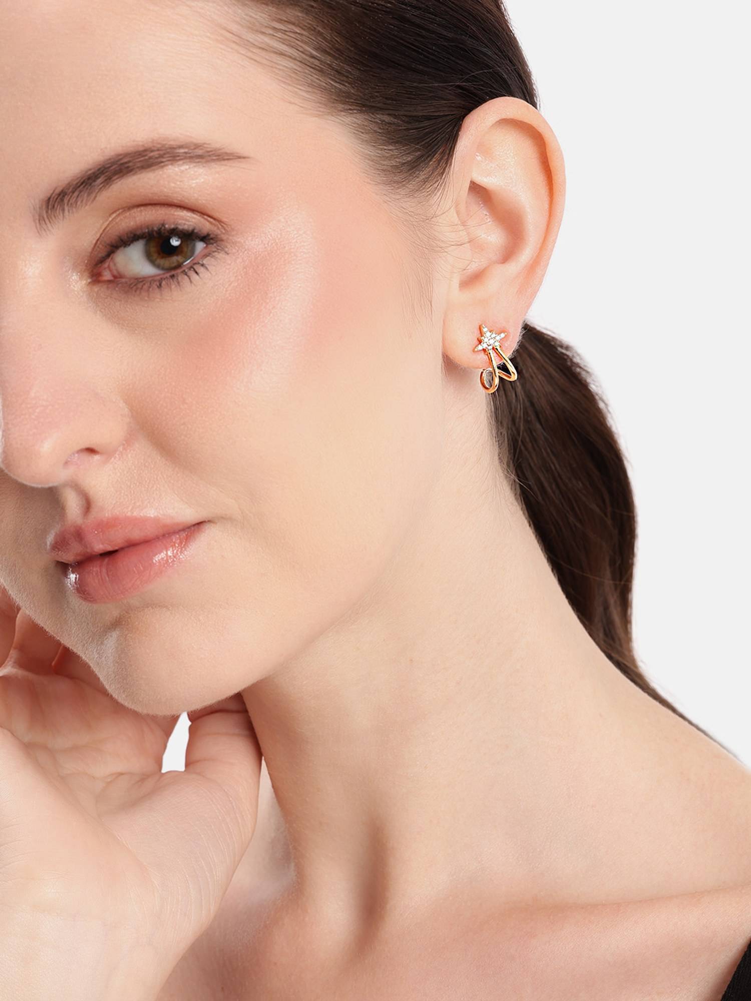 Carlton London 18K Gold Plated Cz Star Hoops