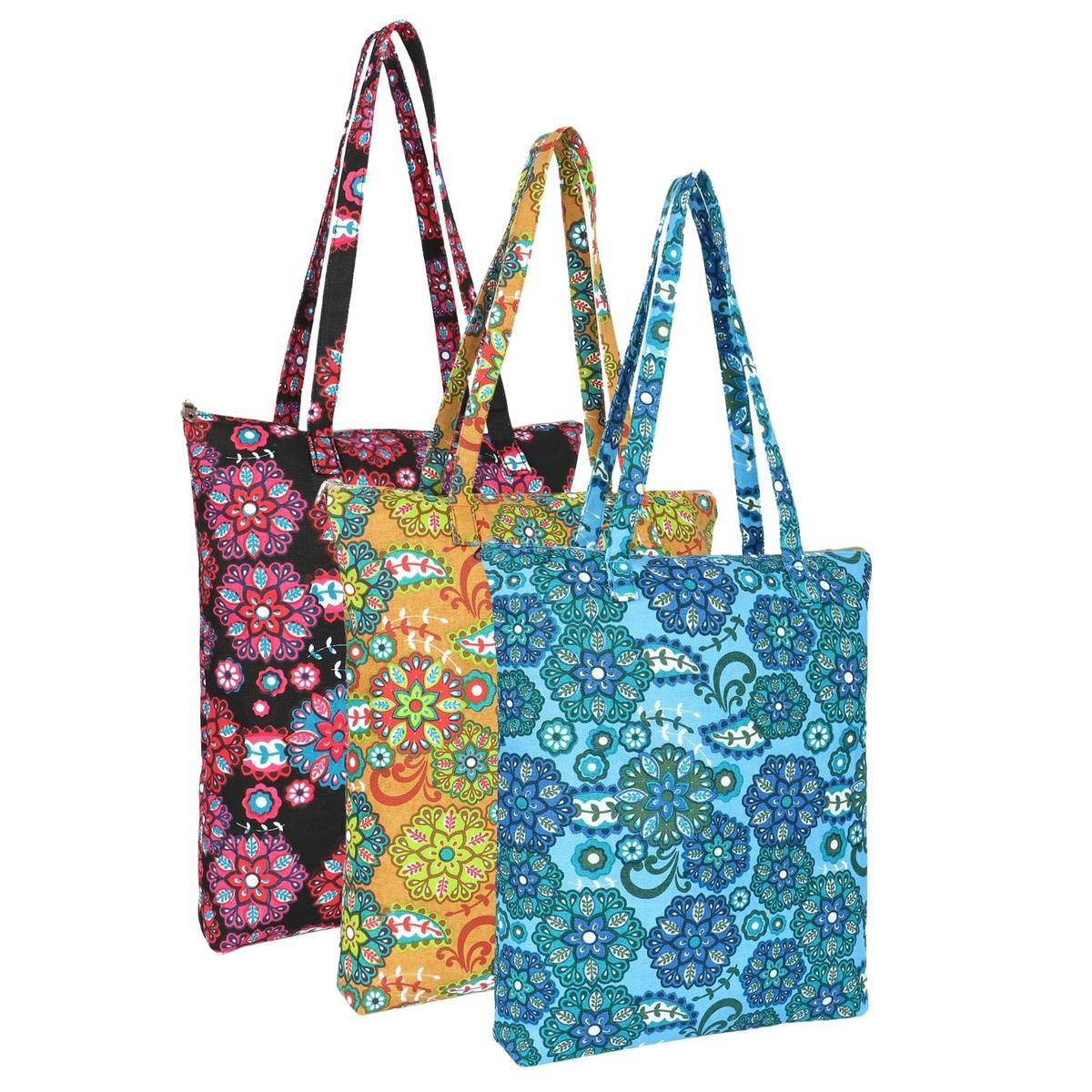 Anekaant Eco-Friendly Multi-Color Floral Printed Cotton Canvas Shopping Bags