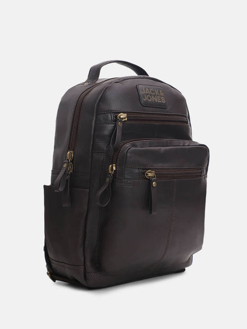 Buy Jack & Jones Dark Brown Leather Backpack Online display picture 3
