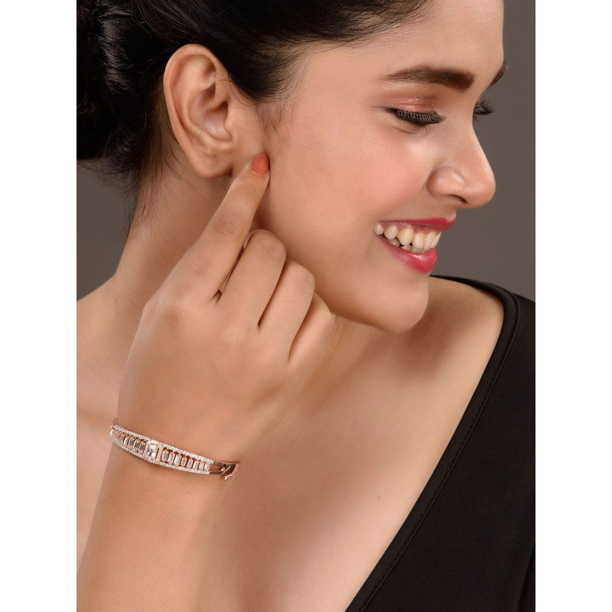 Rubans Rose Gold Plated Bracelet Kada With Studded American diamonds