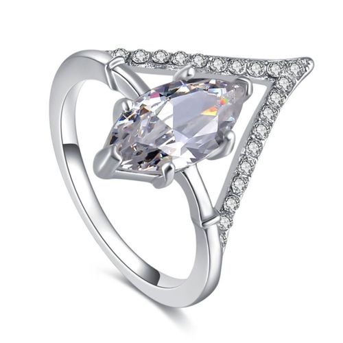 OOMPH Jewellery Silver Plated Large Cubic Zirconia Engagement Proposal Ring  For Women Girls