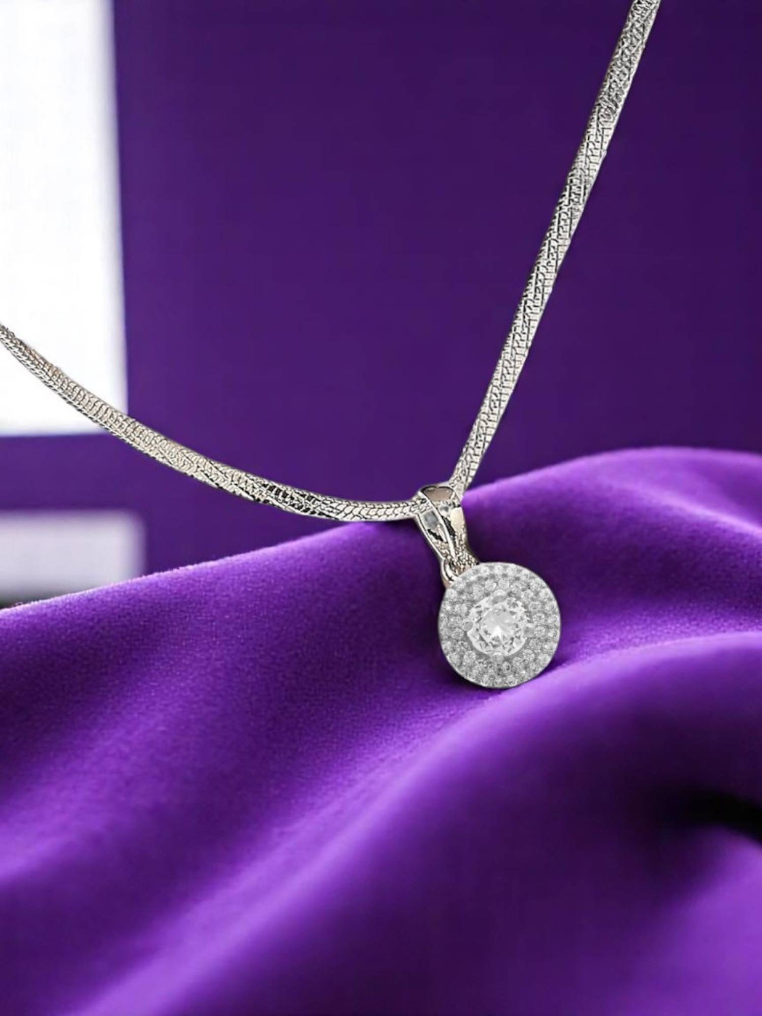 Fabula Silver Anti Tarnish Solitaire Cubic Zirconia Pendant Necklace