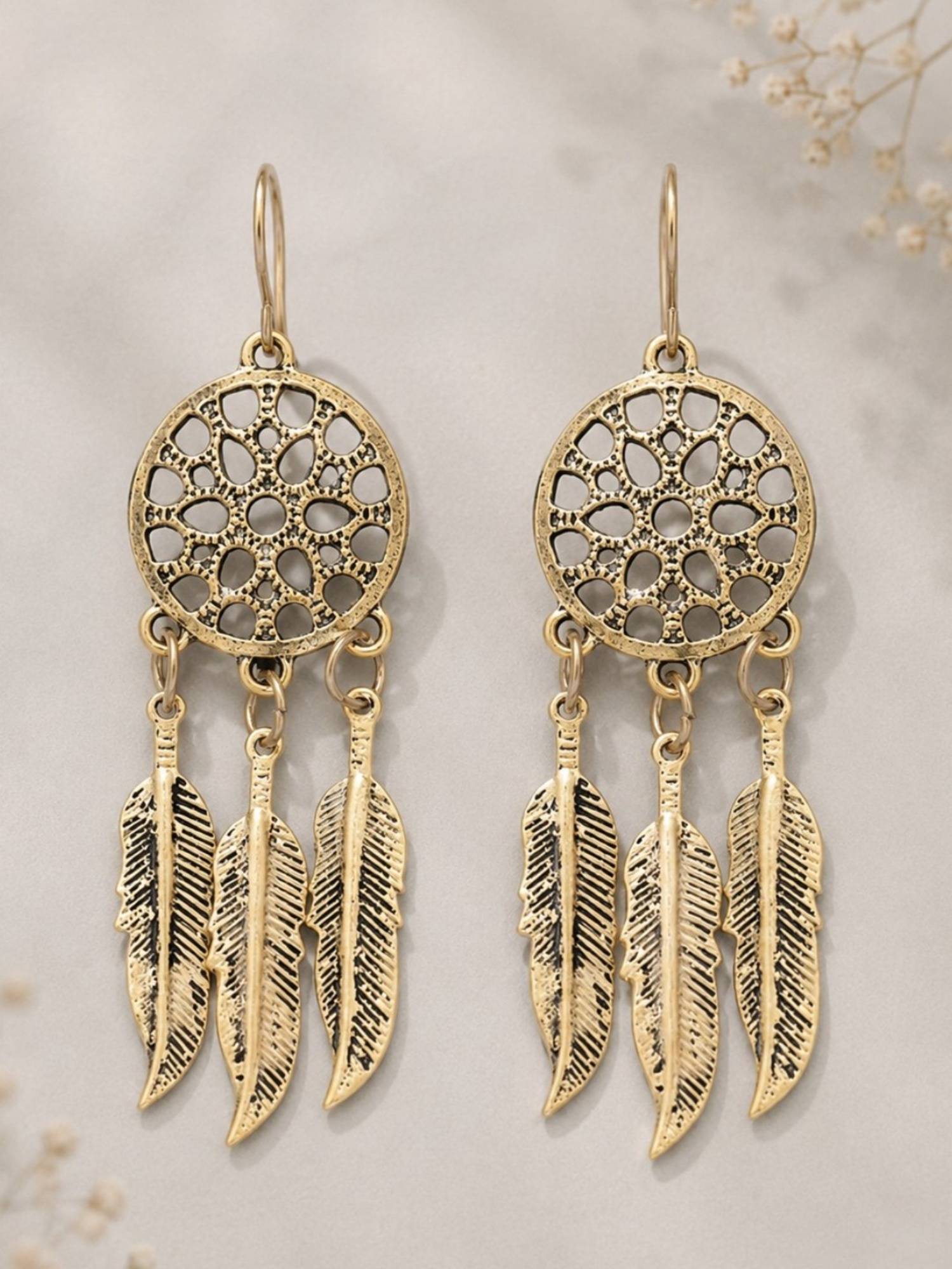 Fabula Antique Gold Dream Catcher Bohemian Fashion Drop Earrings