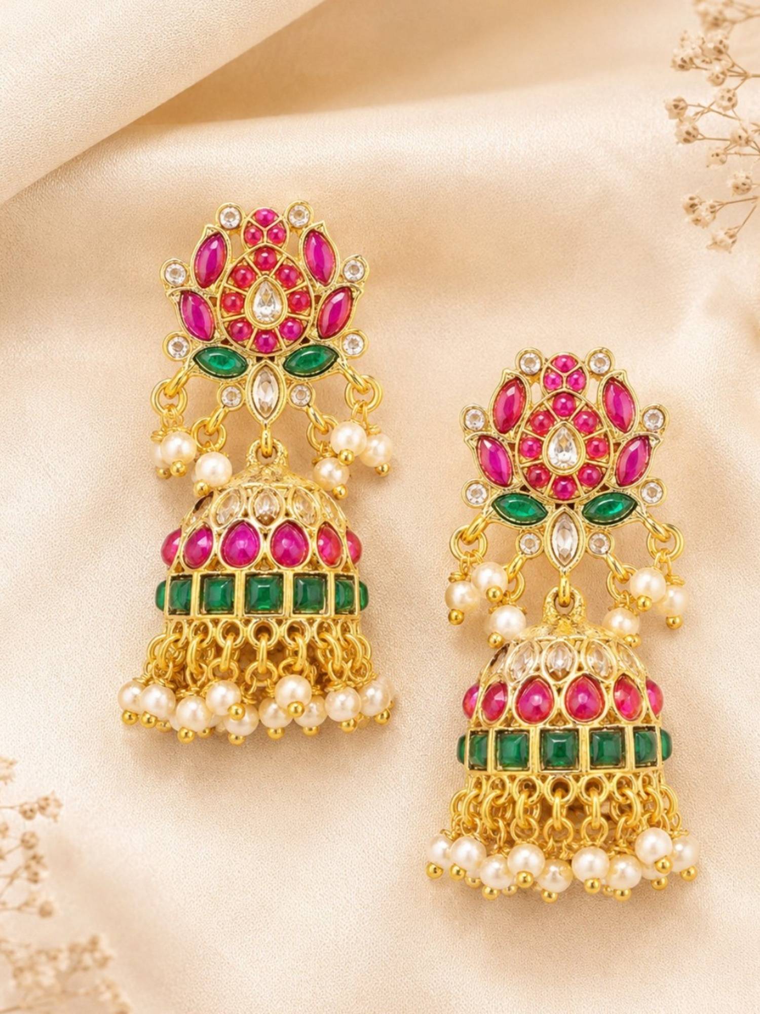 Fabula Pink Lotus Jhumka Earrings