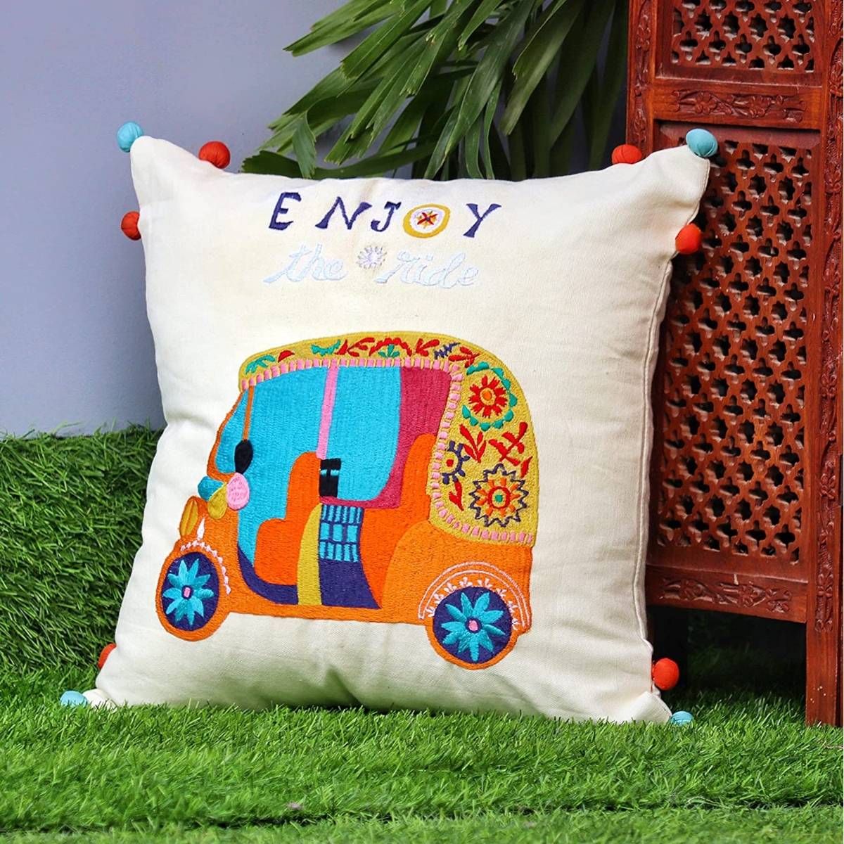 SHADES OF LIFE Decorative Cotton Auto Scooter Cushion 16X16