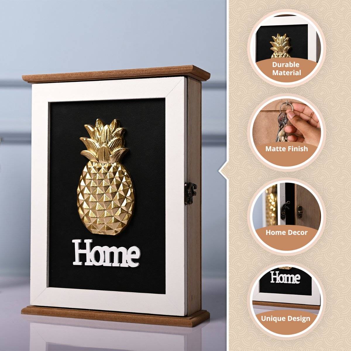 Buy Voncasa Gold Pineapple Rectangular Wooden Key Box Online