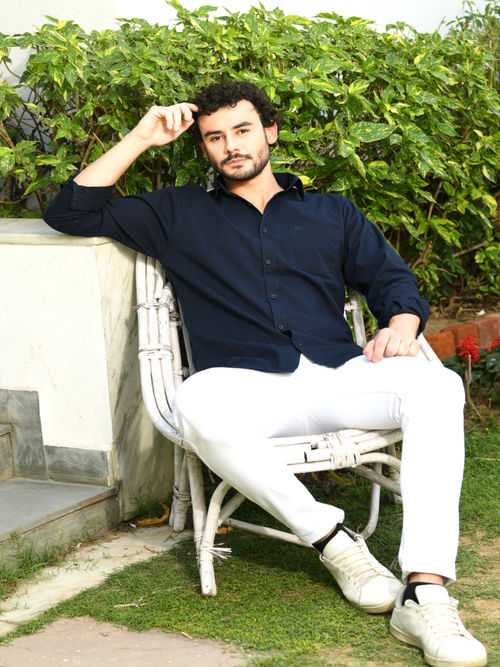 Buy HONNETE Mens Navy Blue Solid Cotton Regular Fit Casual Shirt