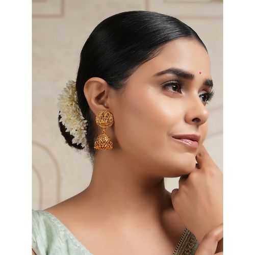 Buy Smars Jewelry Stunning Plain Antique Gold Maa Lakshmi Jhumka