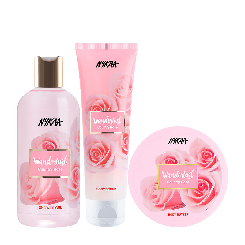 Nykaa Wanderlust Country Rose Shower Gel + Body Butter + Body Scrub