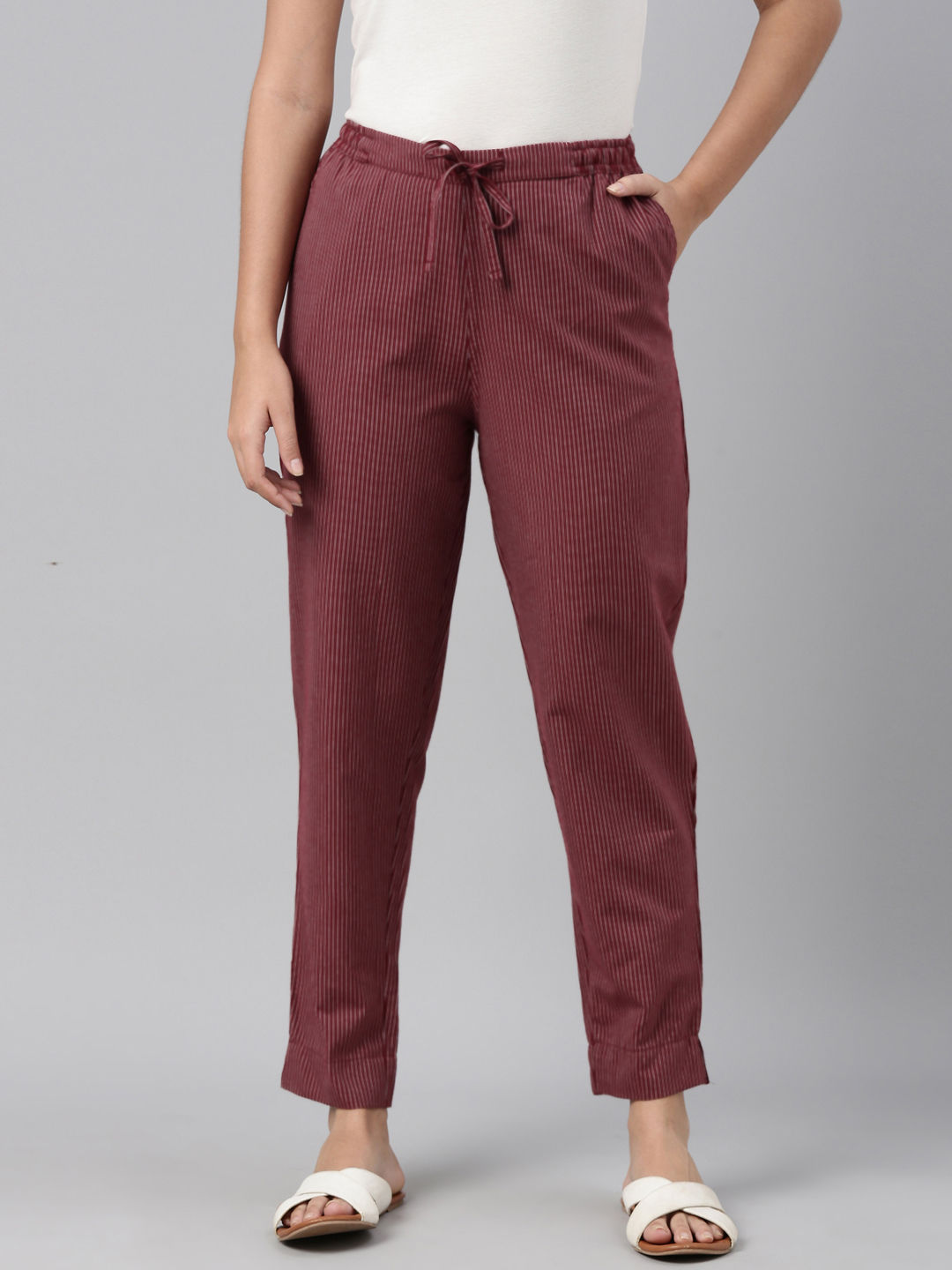 Buy Vishudh Burgandy Striped Trouser for Women Online at Rs449  Ketch