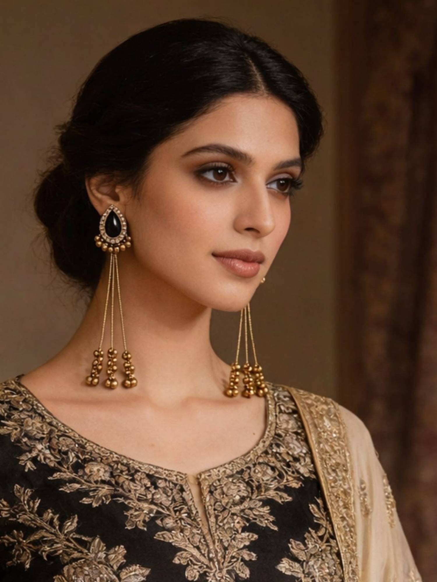 I Jewels Traditional Kashmiri Ghungroo Drop Black Earrings for Women