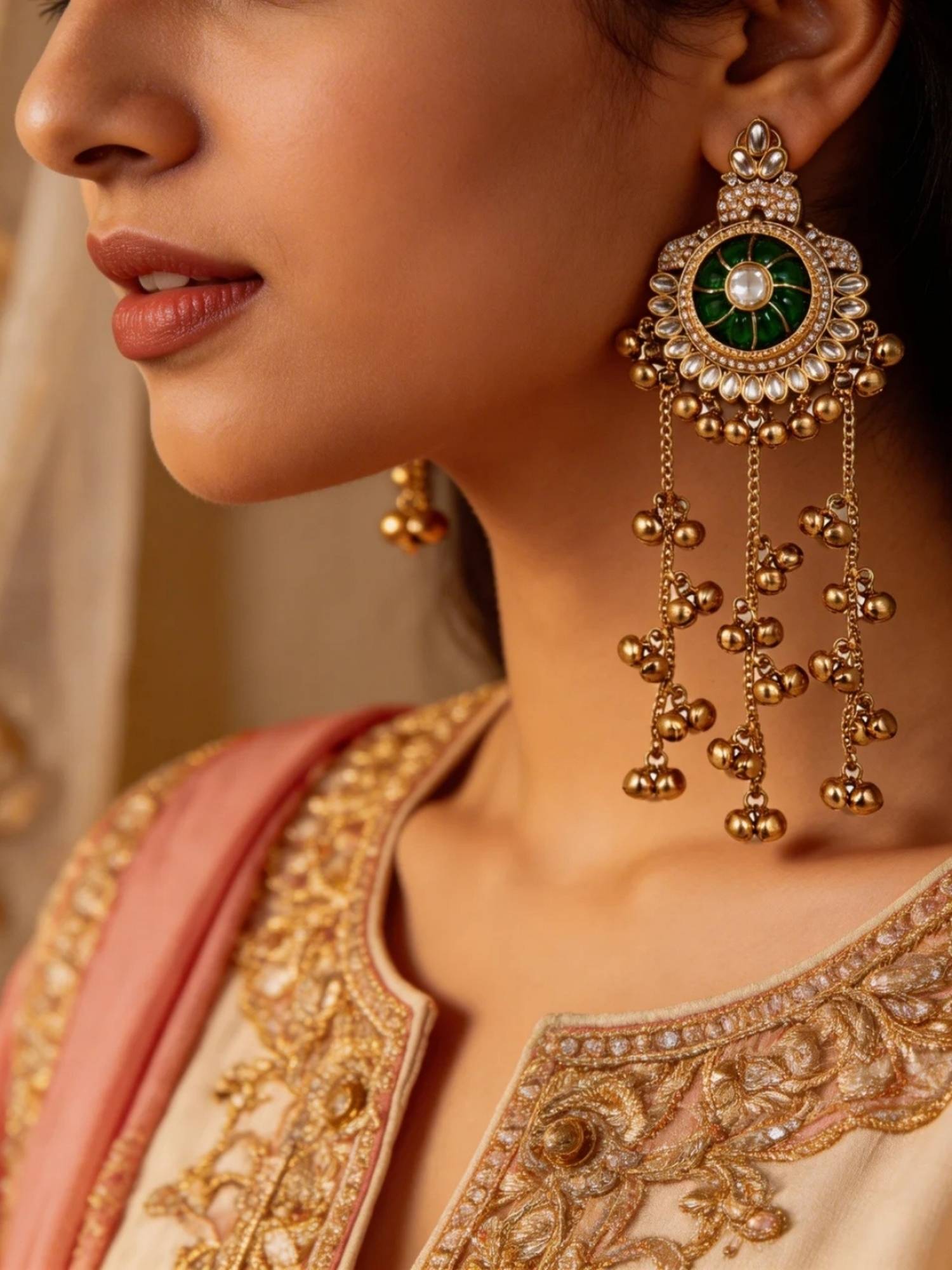 I Jewels Traditional Kashmiri Kundan Long Ghungroo Drop Earrings for Women