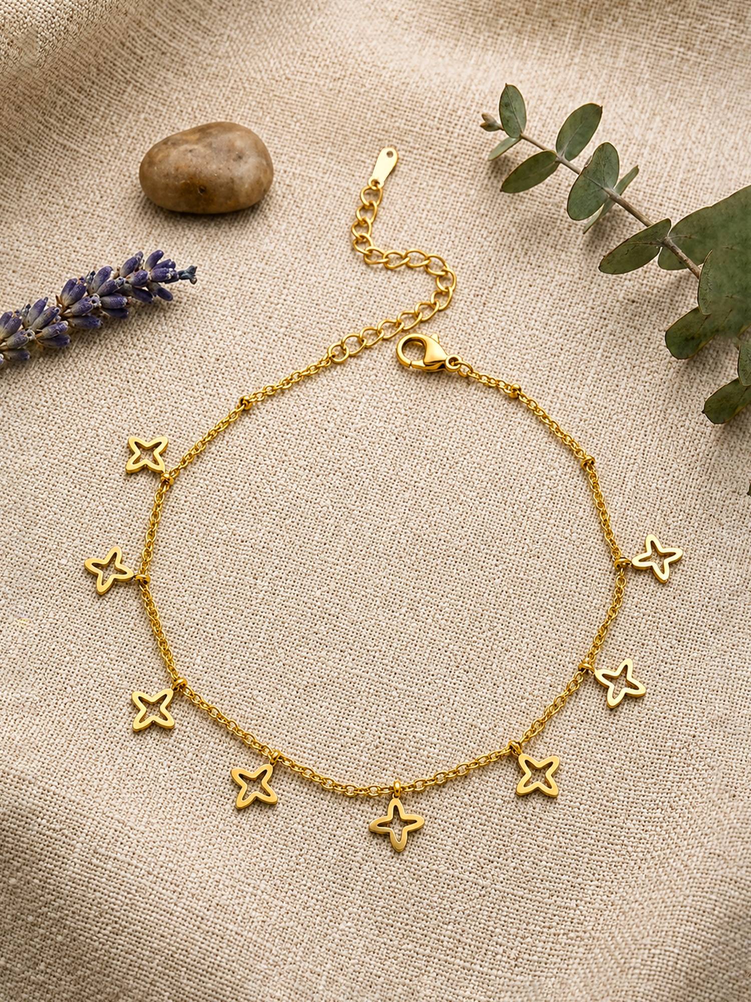 ARTKLIM Open Clover Charm Elegant Gold Anti-Tarnish Adjustable Anklet