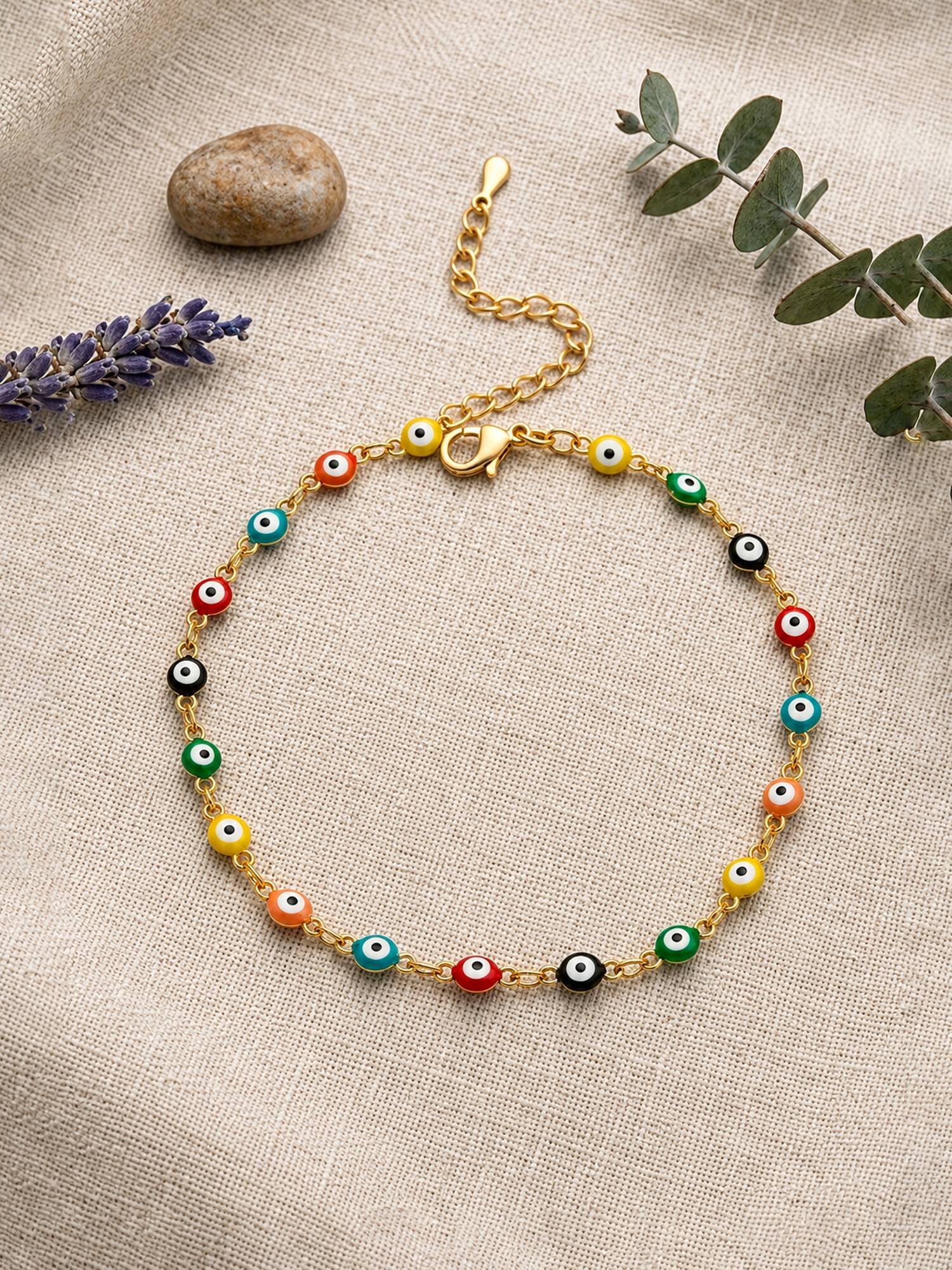 ARTKLIM Multicolour Evil Eye Beaded Lucky Charm Anti-Tarnish Adjustable Anklet