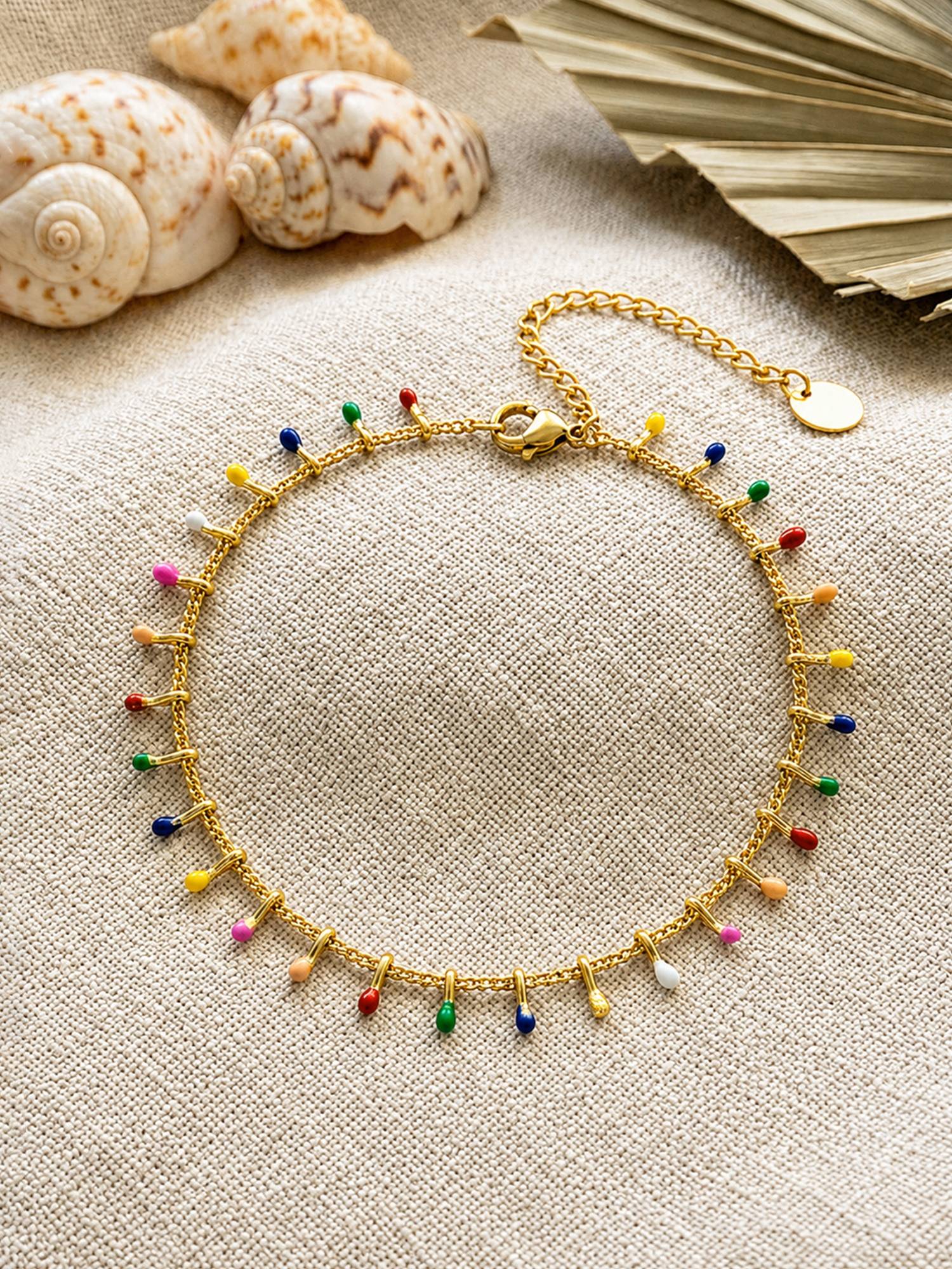 ARTKLIM Rainbow Enamel Dangle Chain Anti-Tarnish Adjustable Anklet