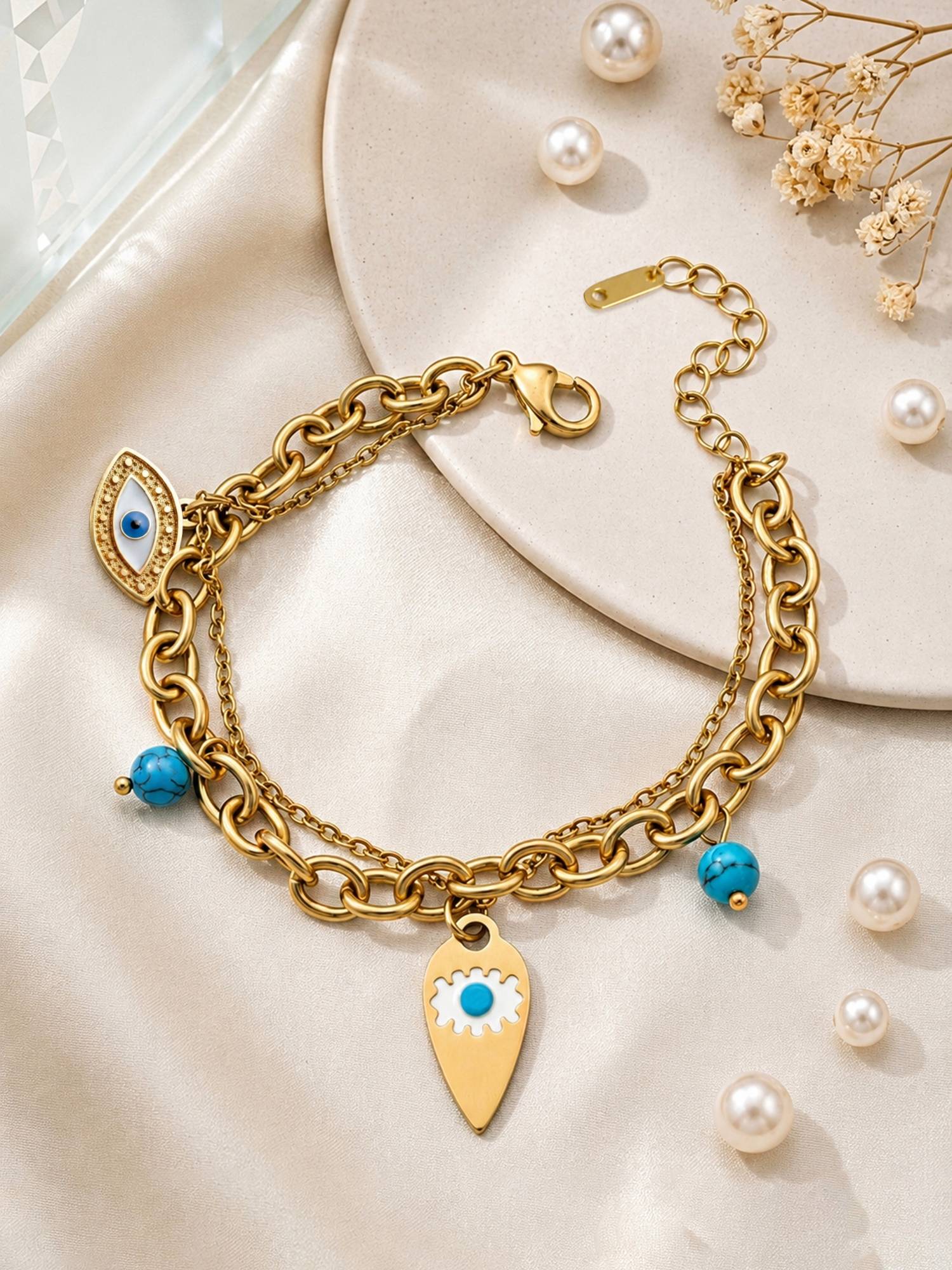 ARTKLIM Premium Evil Eye Protection Charm Anti-Tarnish Adjustable Bracelet