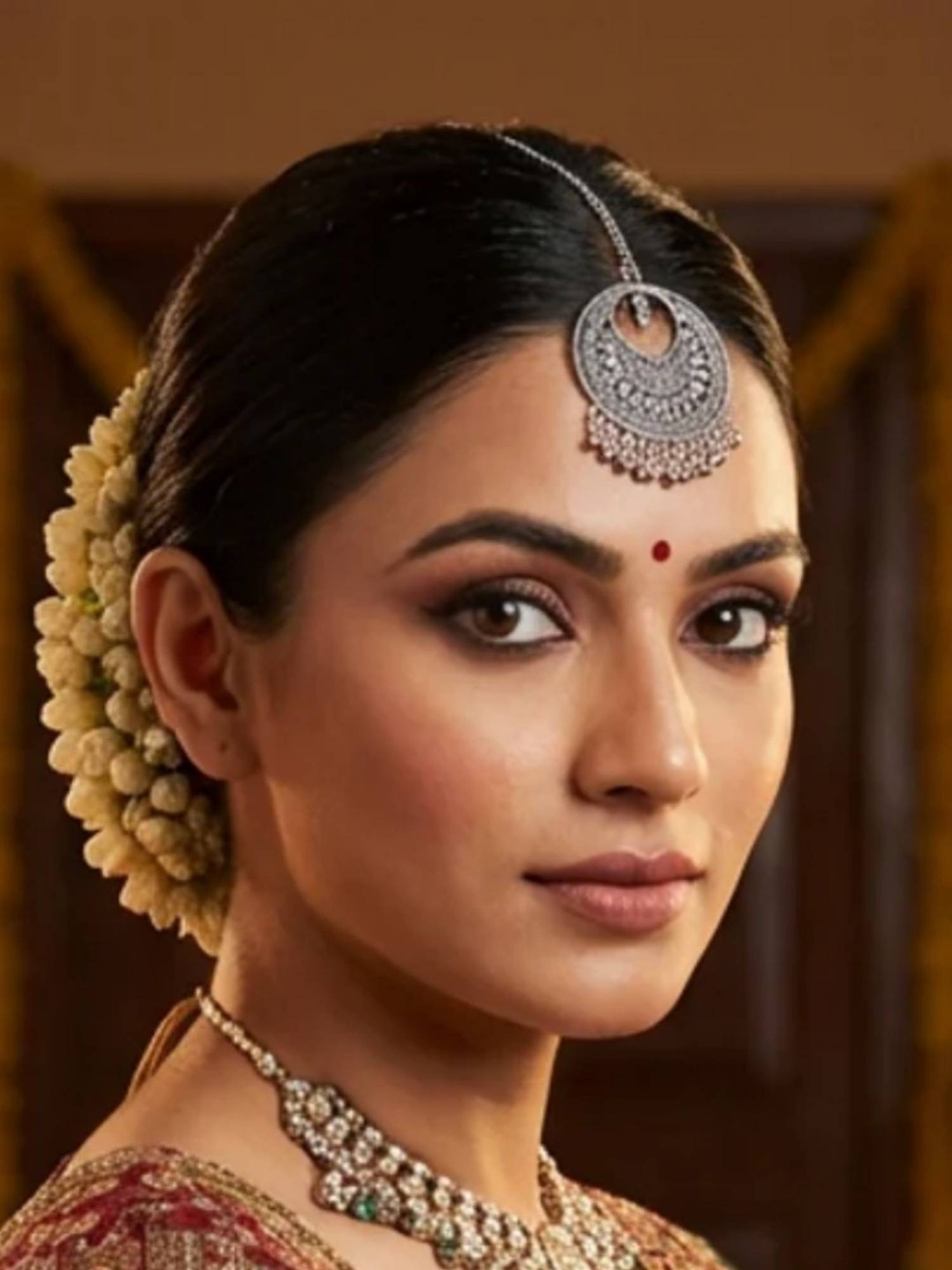I Jewels Oxidized Circular Ethnic Maang Tikka with Ghungroo Drops