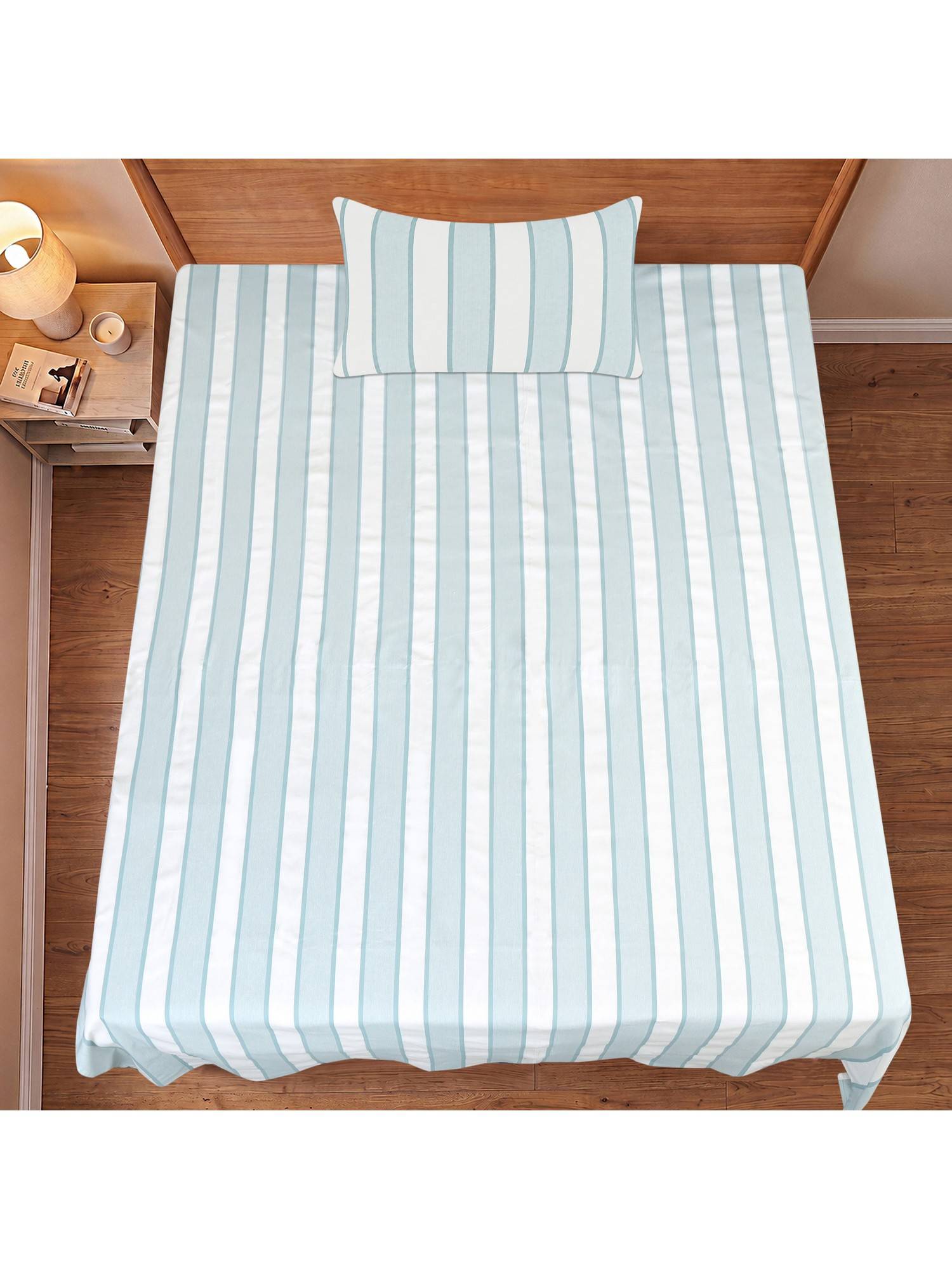 Saral Home Blue Feliz Cotton Microfiber Single Bedsheet with Pillow Cover