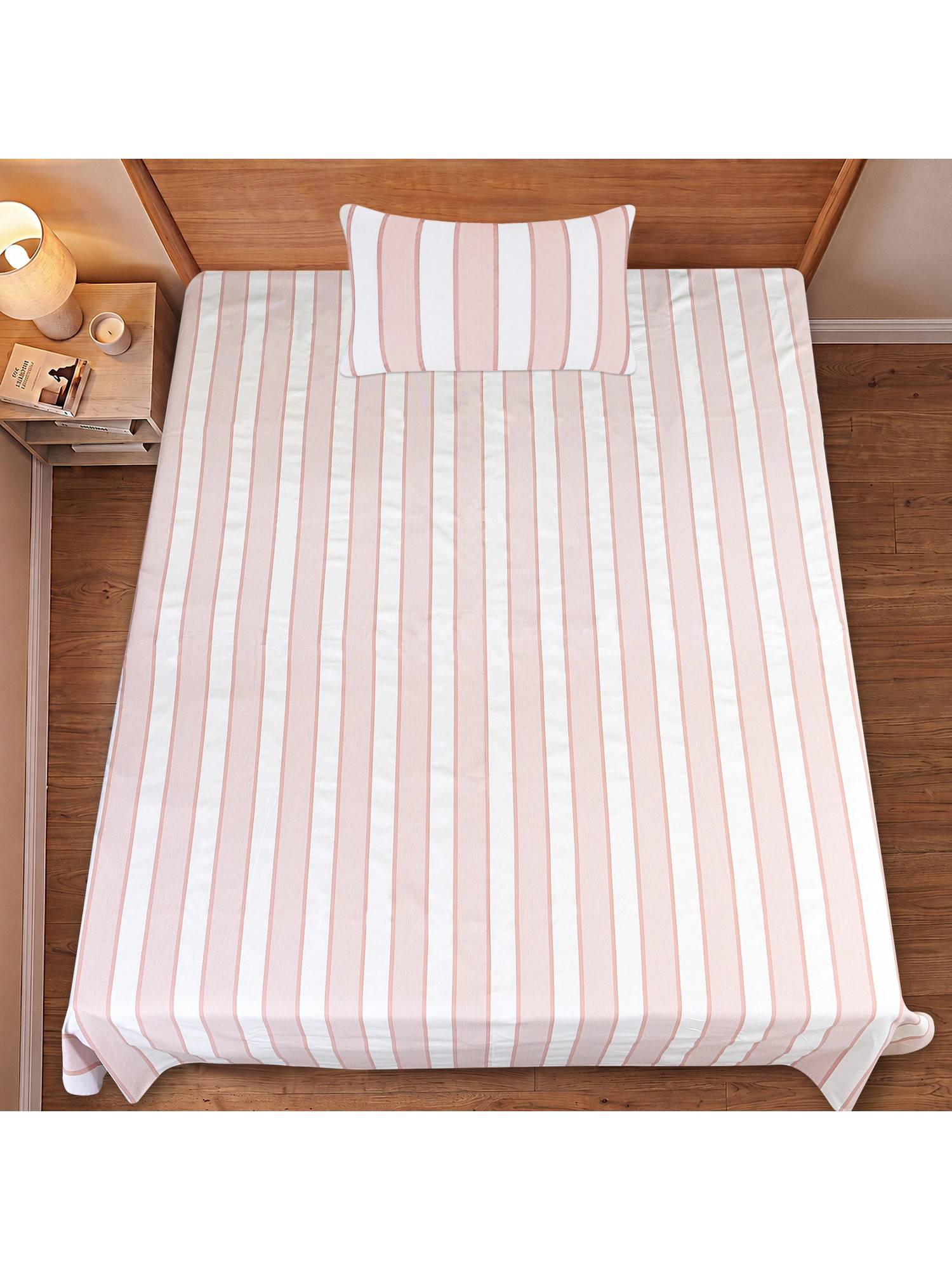 Saral Home Peach Feliz Cotton Microfiber Single Bedsheet with Pillow Cover
