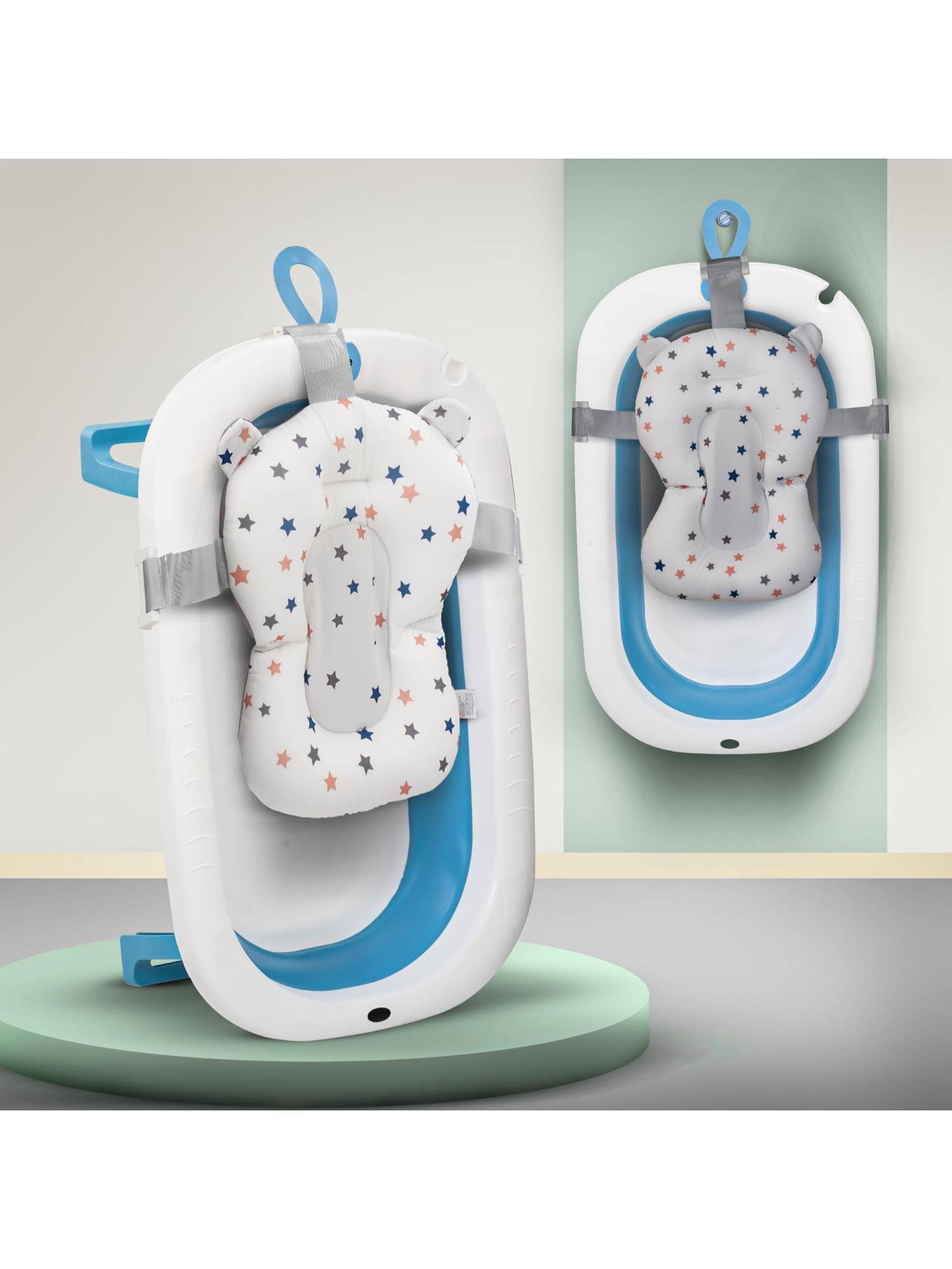 BAYBEE Blue Bath Tub for Baby Foldable Bathtub with Seat for Kids