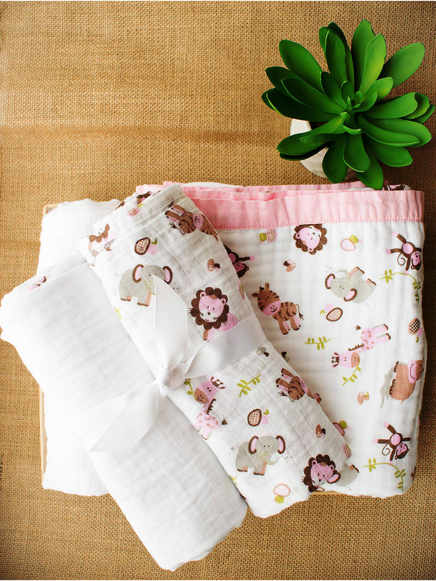 My Milestones Zoo Pink Cotton 3 in 1 Muslin Baby Swaddle Wrap