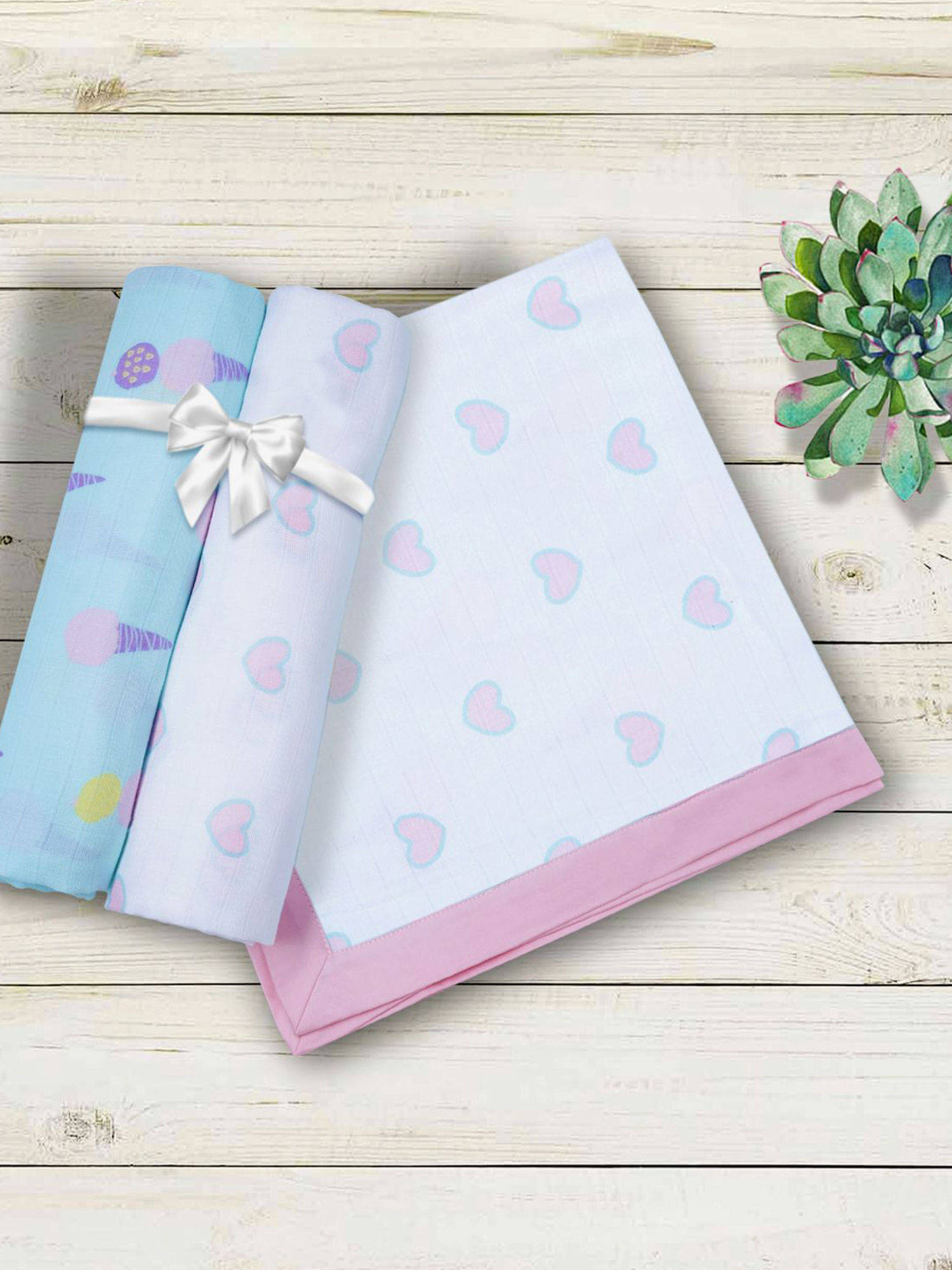 My Milestones Heart 4 Layered Baby Muslin Blanket - Pink