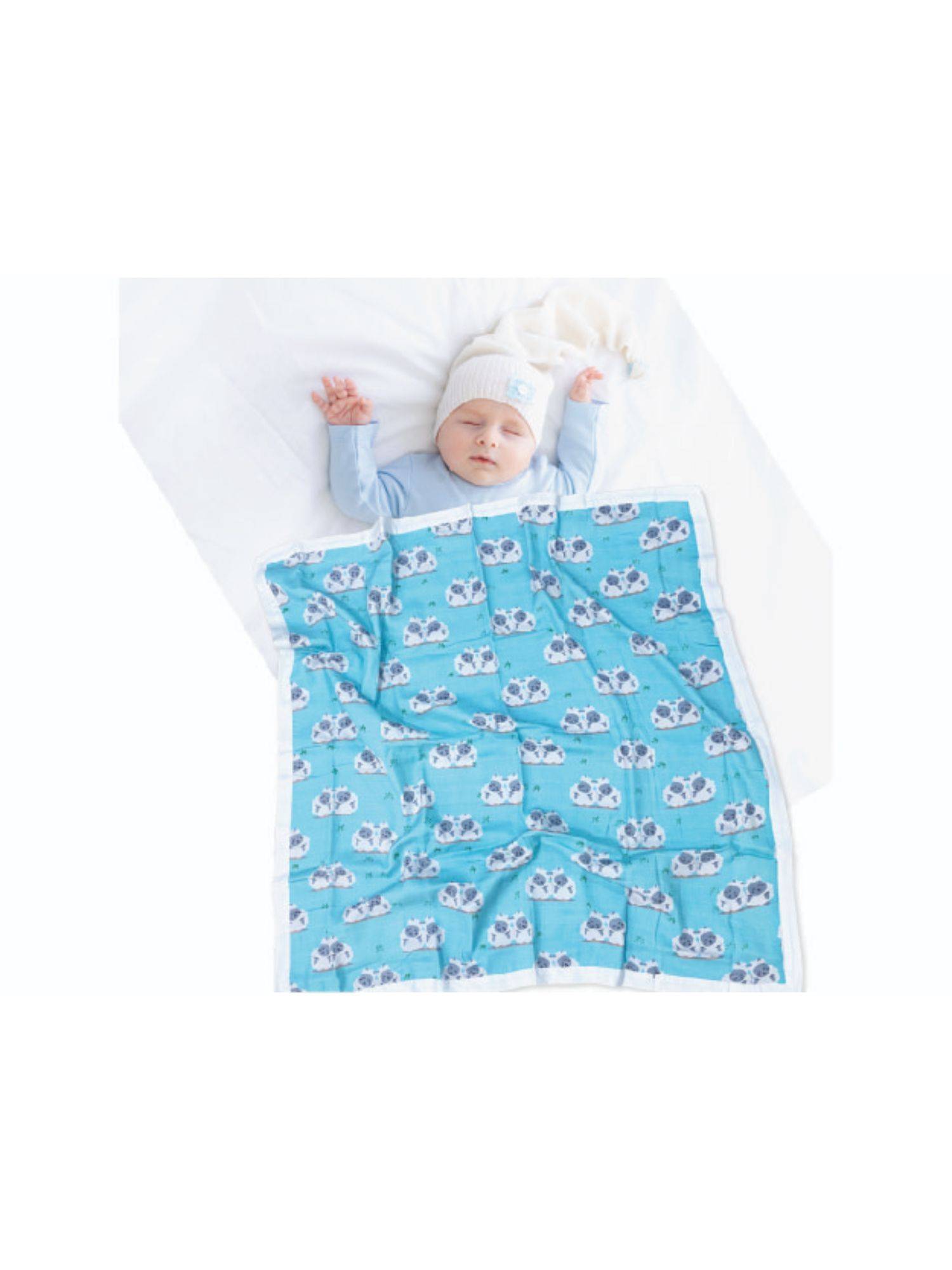 Polka Tots Turquoise Deer Muslin Cotton Double Layered Supersoft Baby Kids Blanket