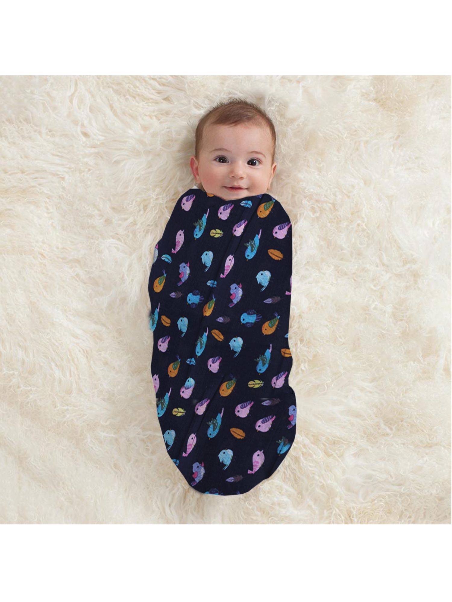 Polka Tots Navy Blue Bird Organic Muslin Cotton Soft New Born Infants Baby Kids Swaddle Blanket